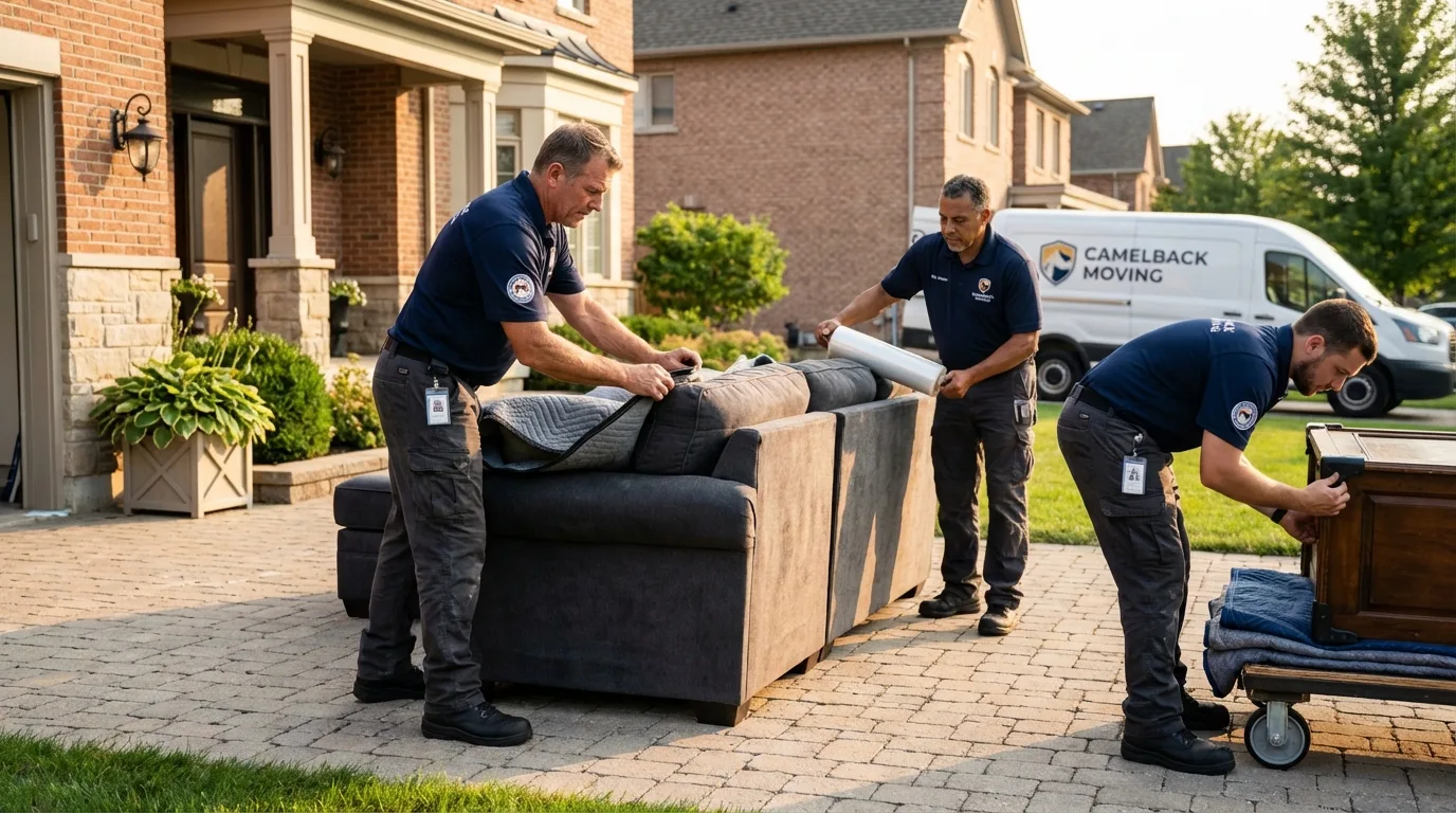 Large estate moving crew wrapping furniture in Shafer, MN
